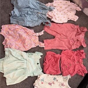 3 month Mixed Baby Girl Romper & Dress Bundle - Pink, Coral, Mint, Blue 7 outfit